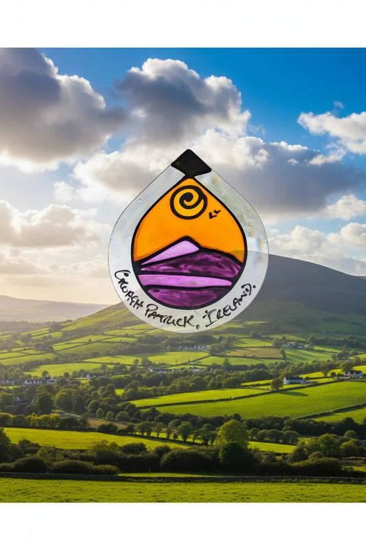 Croagh Patrick day - Irish Landmarks hand-painted glass suncatcher by Honor Hales | KELEPURI Gifts