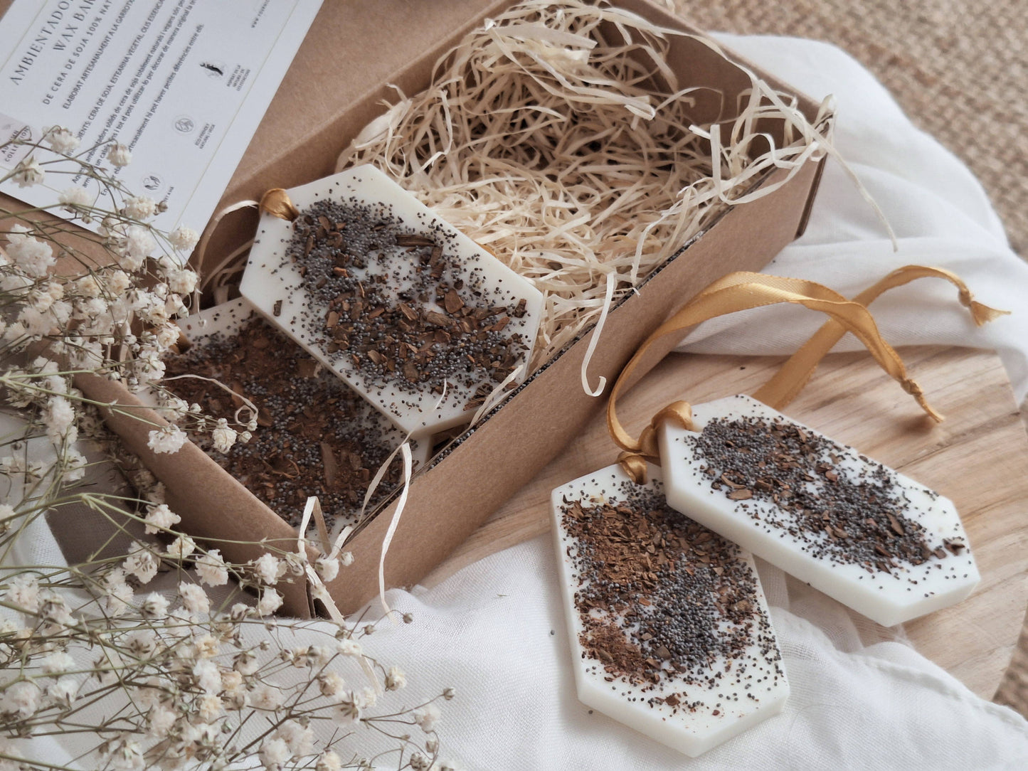 Set of four handmade soy wax bars scented with cedar and sandalwood