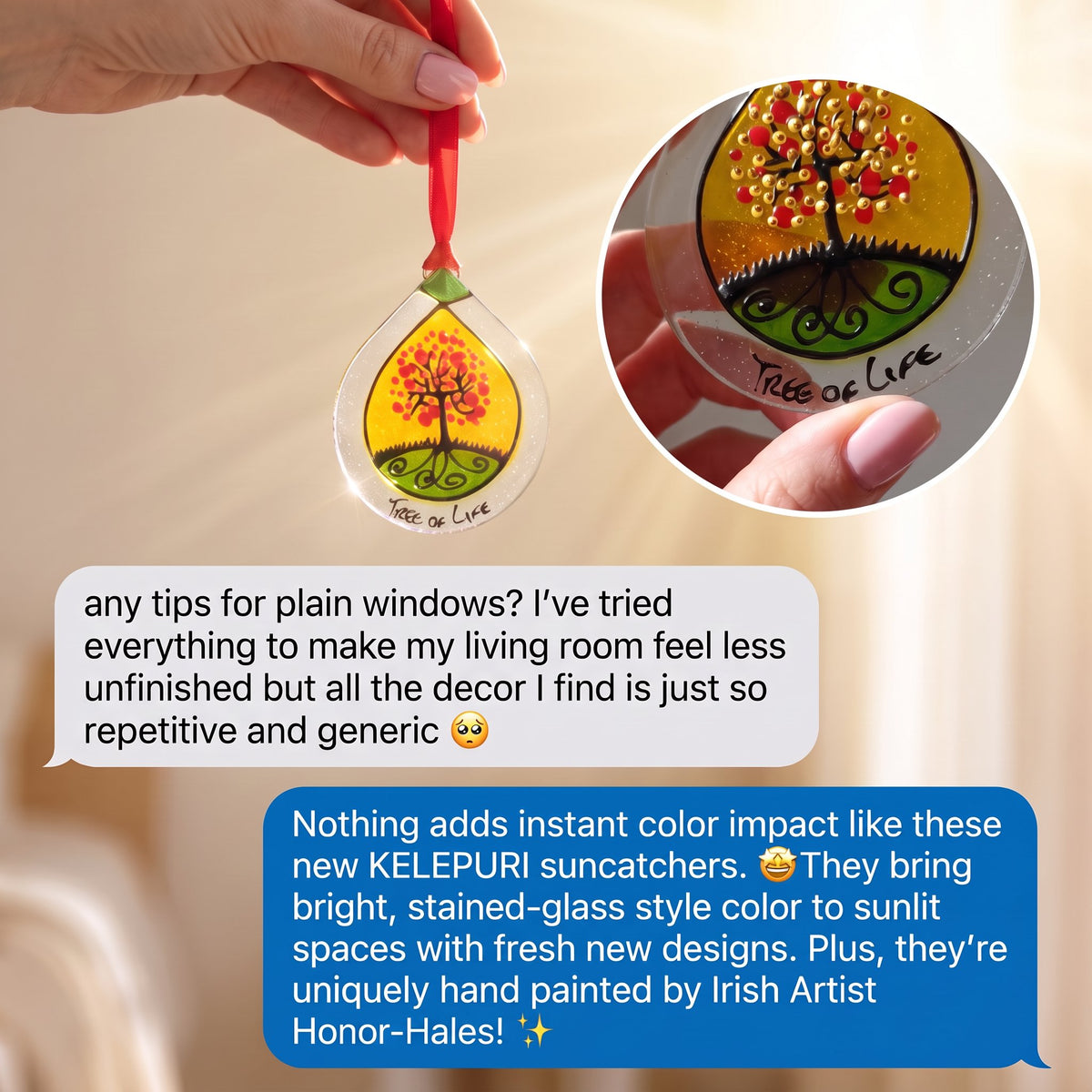 Hand-painted glass Suncatchers - Droplet (Hanging)