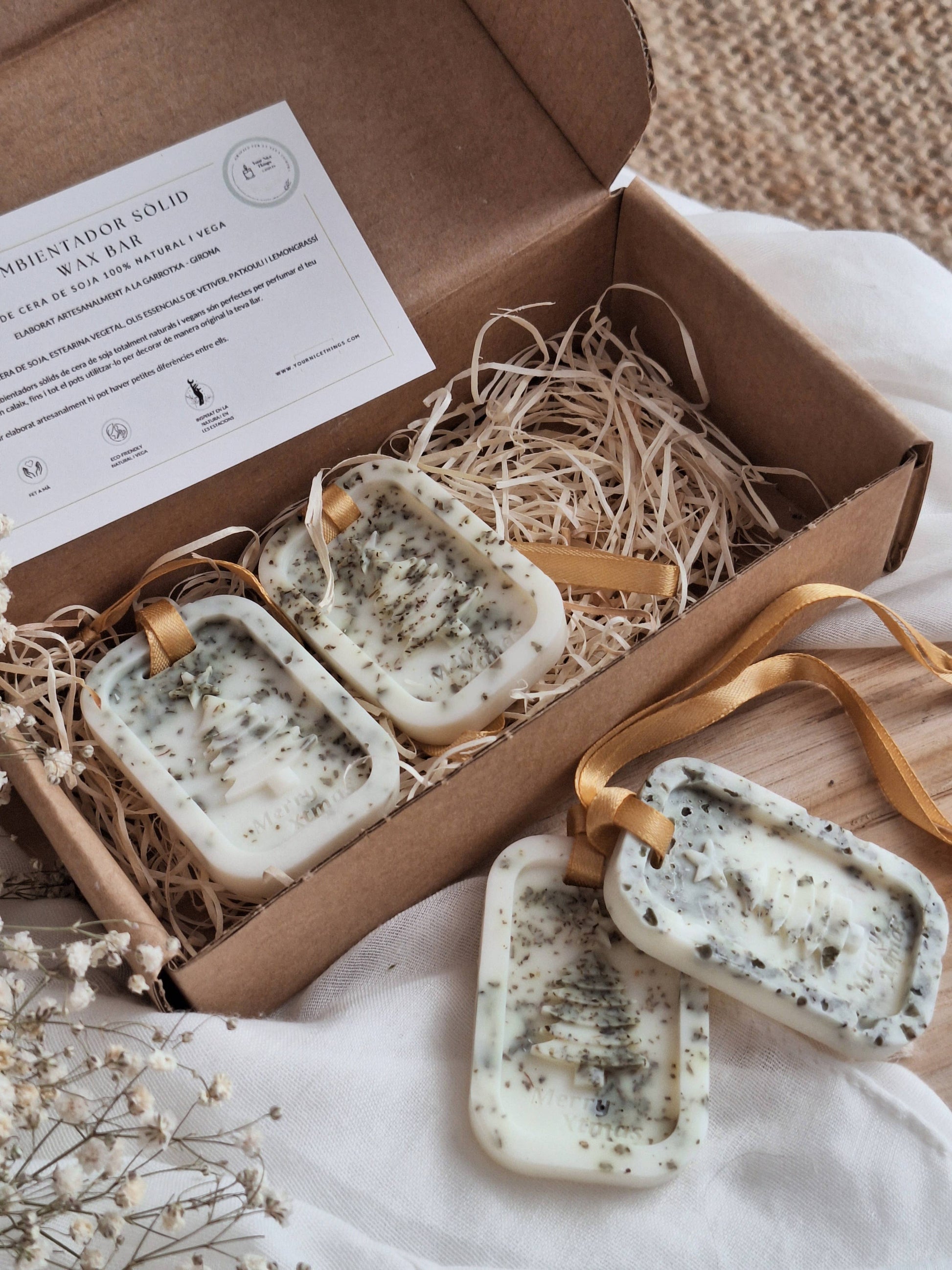 Set of four handmade soy wax bars scented with vetiver, patchouli and lemongrass