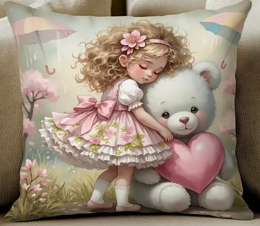 Cushion 45x45cm - Girl with teddy bear