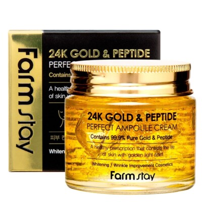 FARMSTAY – 24K Gold & Peptide Perfect Ampoule Cream Moisturizing 80ml