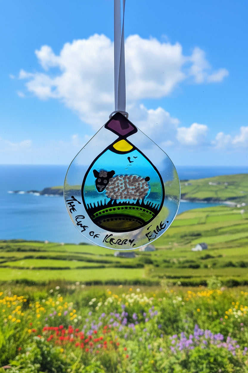 The Ring of Kerry blue - Irish Landmarks hand-painted glass suncatcher by Honor Hales | KELEPURI Gifts