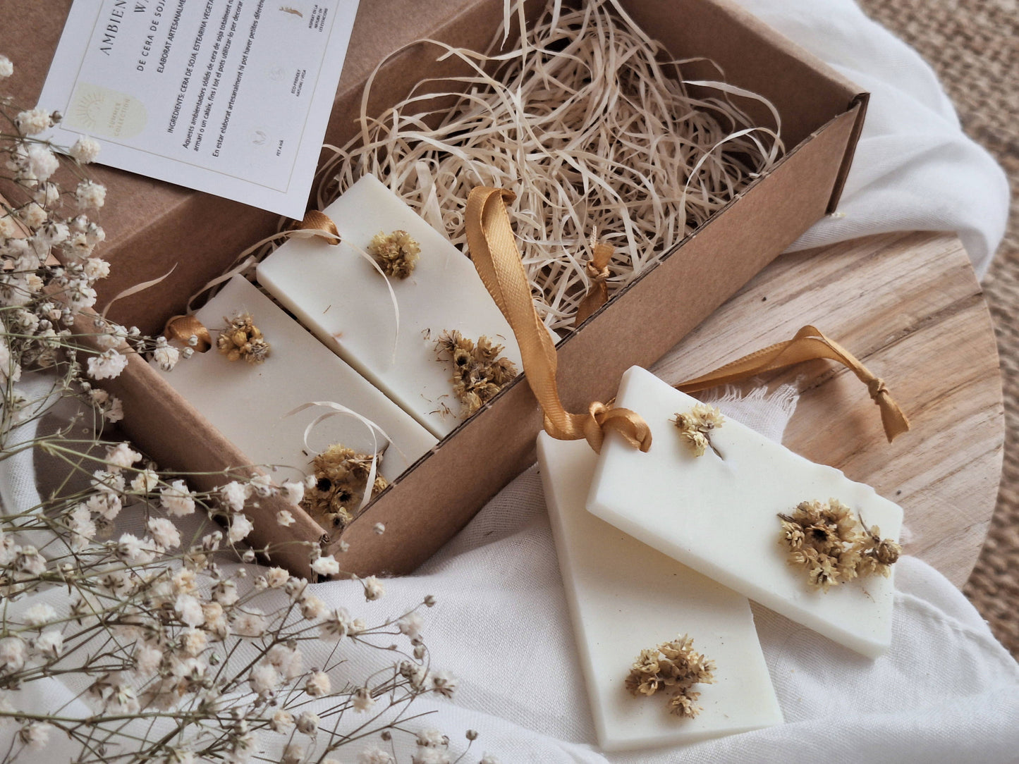 Set of four handmade soy wax fragrance bars with sweet orange and sage