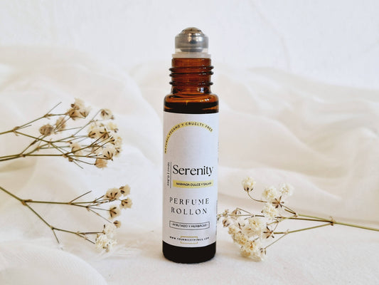 10ml natural roll-on oil perfume bottle by Your Nice Things, Serenity fruity herbal blend
