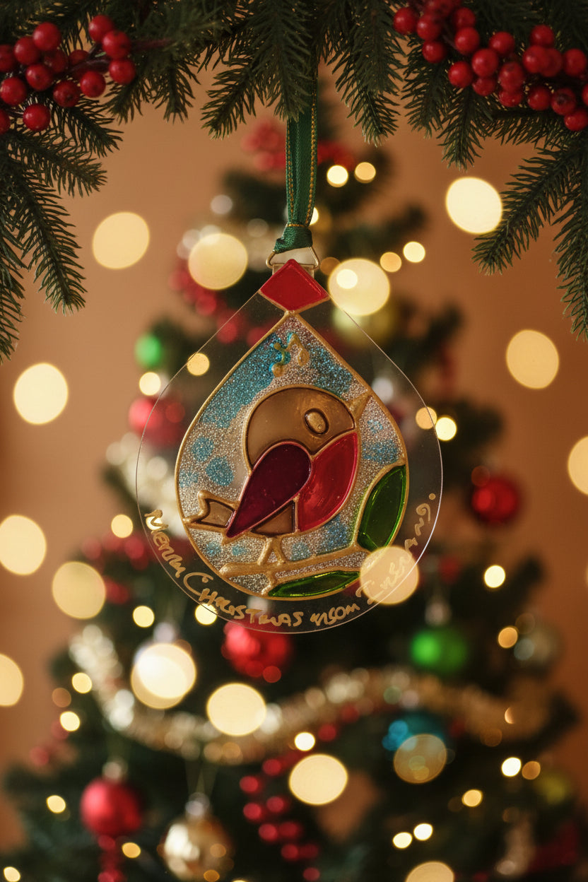 Robin 8 design hand-painted glass Christmas suncatcher by Honor Hales | KELEPURI Gifts