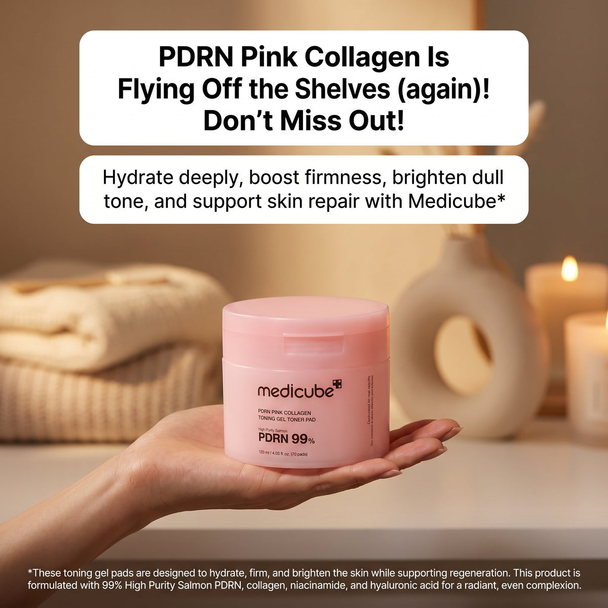 MEDICUBE - PDRN Pink Collagen Toning Gel Toner Pad 120ml (70pcs)